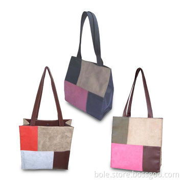PVC Handbags with Patch Work Design, Magnetic Snap for Closure, OEM and ODM Orders Welcomed